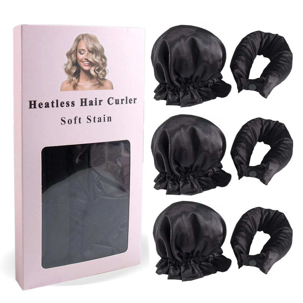 Satin Heatless Curling Rod with Hair Caps, Soft Overnight Curling Rod Headband for Long Hair