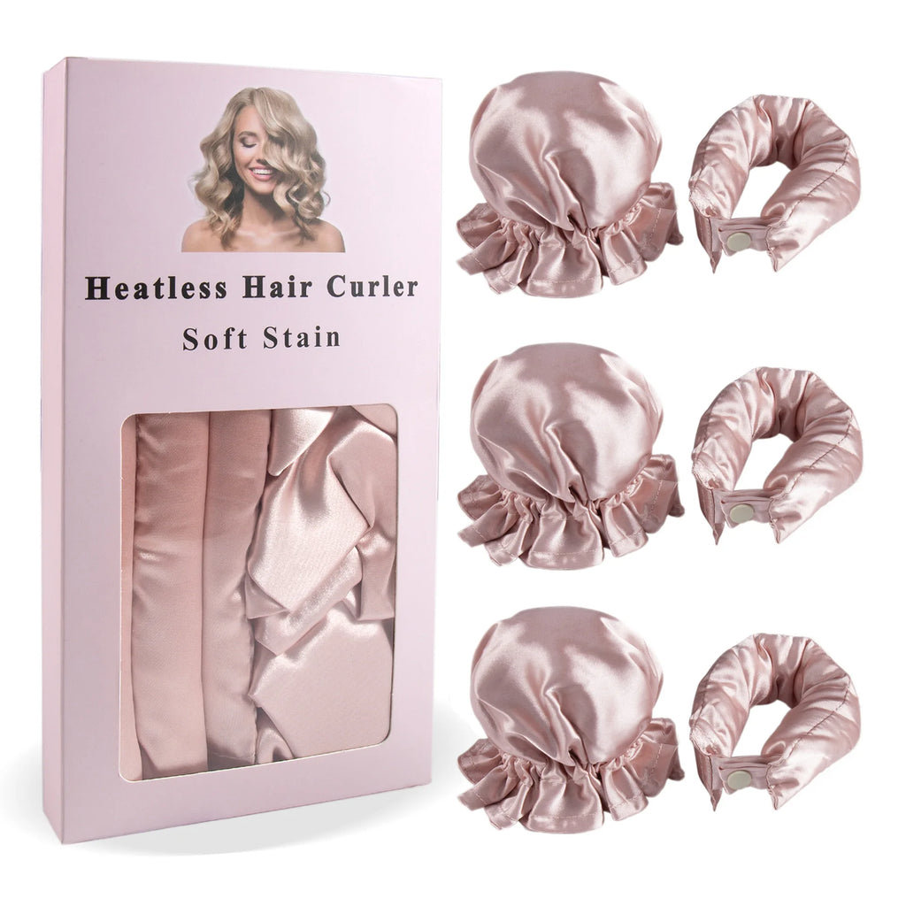 Satin Heatless Curling Rod with Hair Caps, Soft Overnight Curling Rod Headband for Long Hair