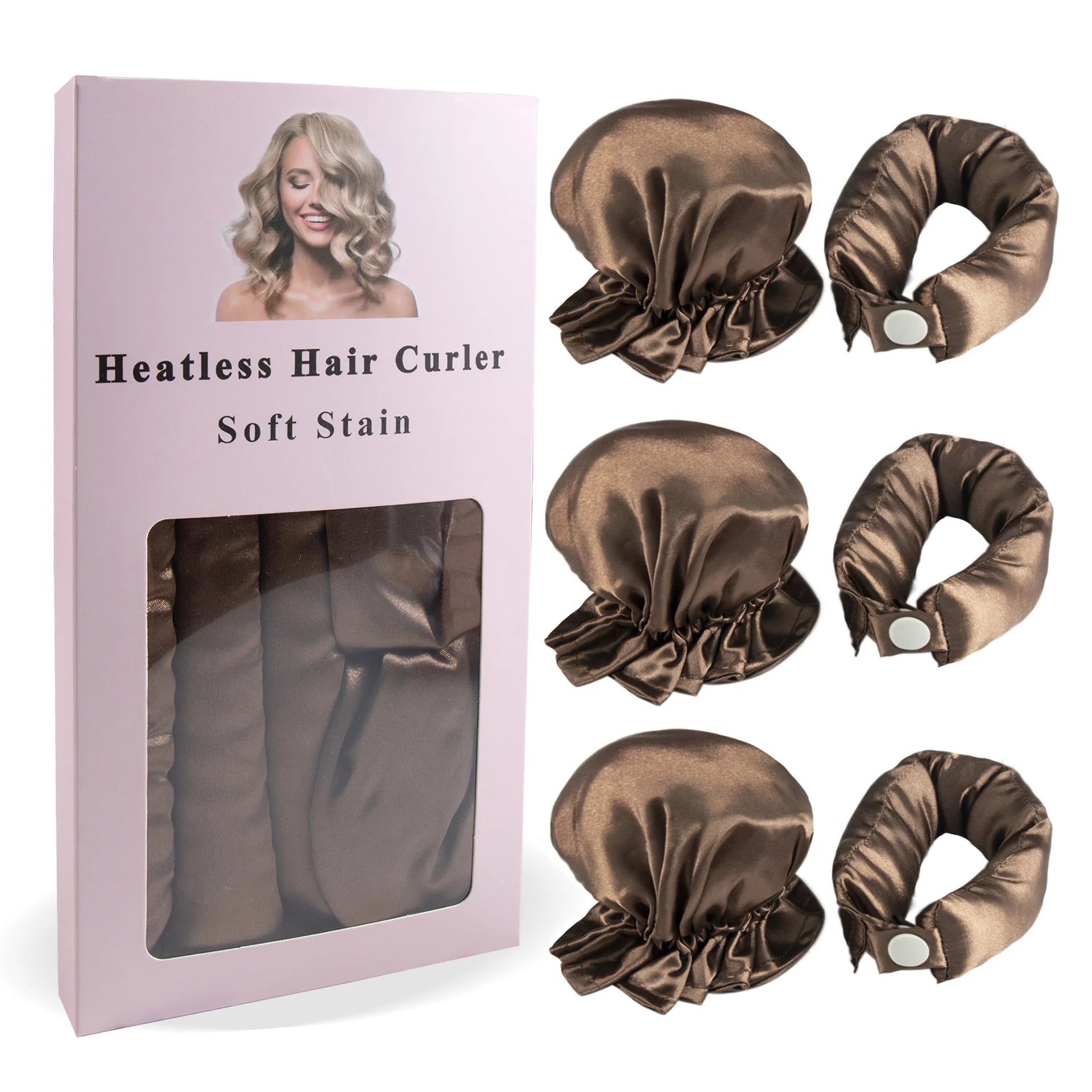 Satin Heatless Curling Rod with Hair Caps, Soft Overnight Curling Rod Headband for Long Hair