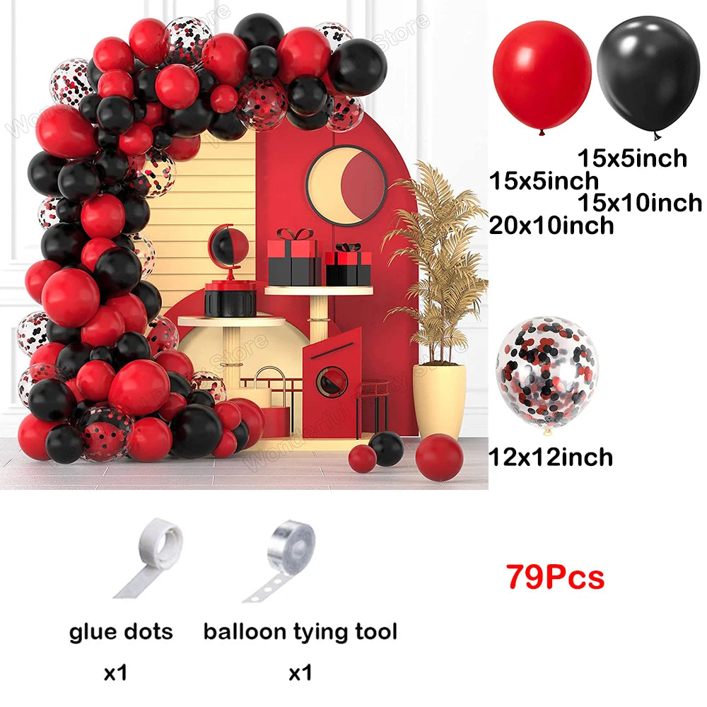Red Balloon Garland Arch Kit Black Red Confetti Balloons Wedding Christmas Baby Shower Party Birthday Valentine Day Decoration