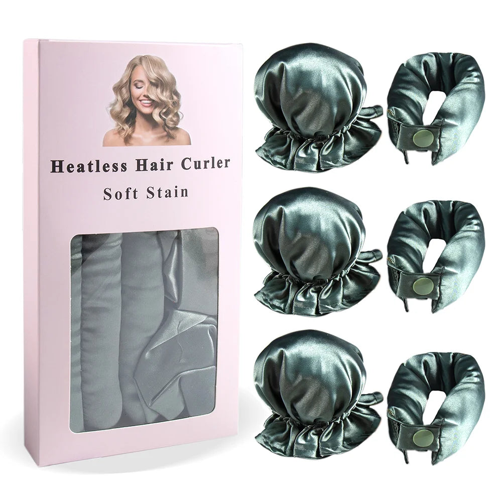 Satin Heatless Curling Rod with Hair Caps, Soft Overnight Curling Rod Headband for Long Hair