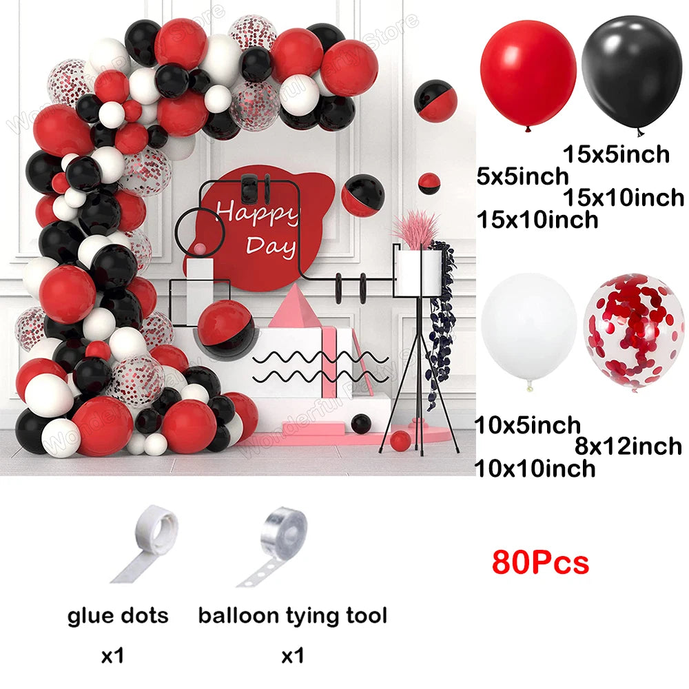 Red Balloon Garland Arch Kit Black Red Confetti Balloons Wedding Christmas Baby Shower Party Birthday Valentine Day Decoration