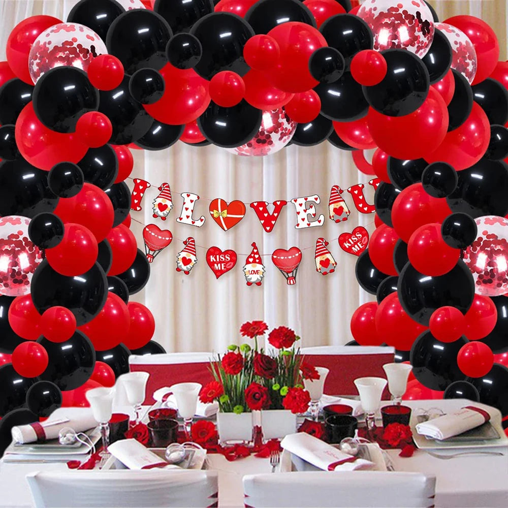 Red Balloon Garland Arch Kit Black Red Confetti Balloons Wedding Christmas Baby Shower Party Birthday Valentine Day Decoration