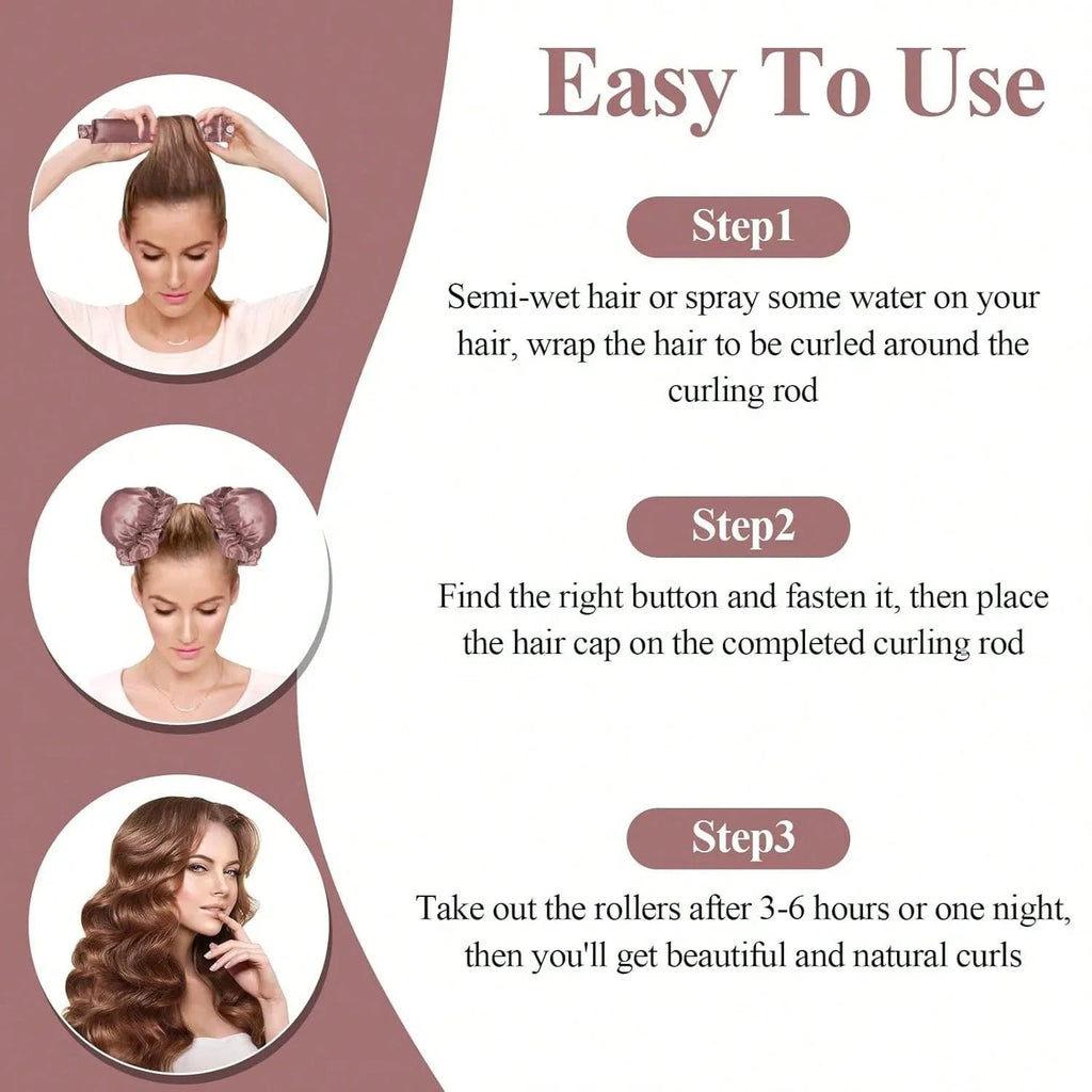 Satin Heatless Curling Rod with Hair Caps, Soft Overnight Curling Rod Headband for Long Hair