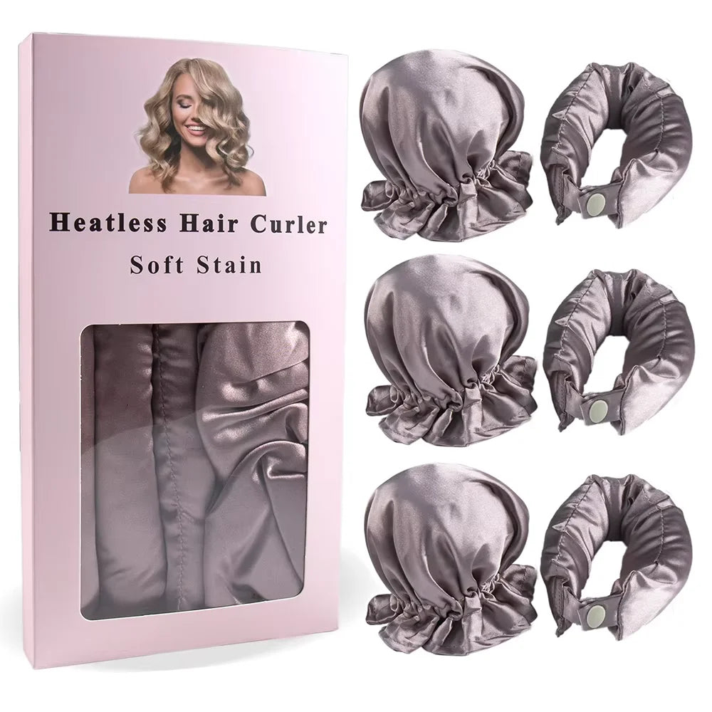 Satin Heatless Curling Rod with Hair Caps, Soft Overnight Curling Rod Headband for Long Hair
